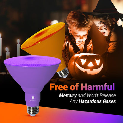 Bluex Bulbs 6 Pack LED Par38 Flood Purple Orange Light Bulb - 18W (120Watt Equivalent) - Dimmable - E26 LED Lights, Party Decoration,Home Lighting, Holiday Halloween Orange Purple Flood Lights Bulbs