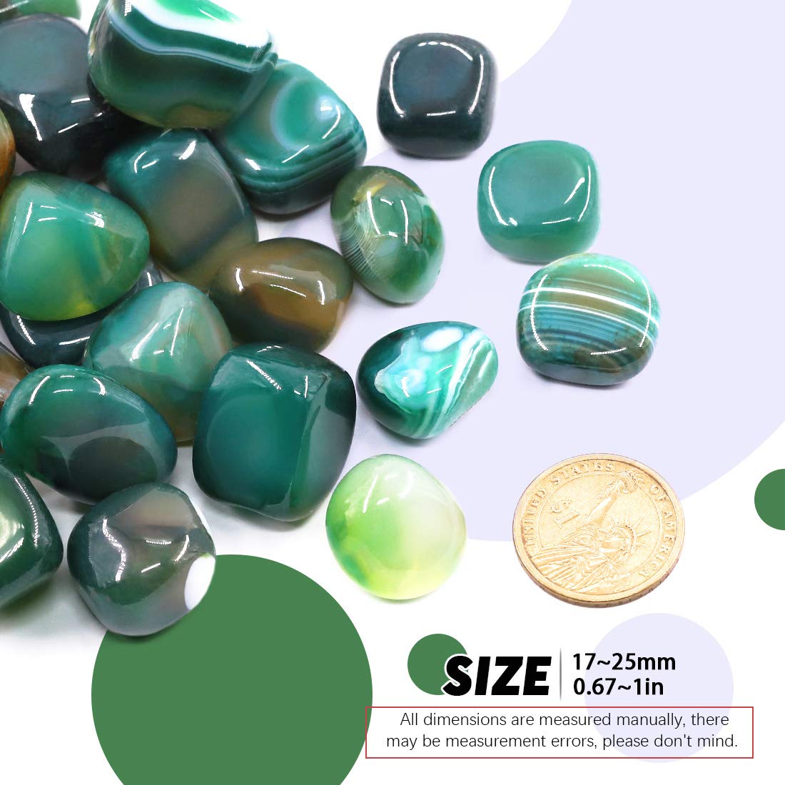 Hilitchi Green Agate Stone Tumbled Stones for Plants Cacti & Succulents Bedding, Vase Filler, Landscape Bottom Decoration (About 1lb(455g)/Bag)