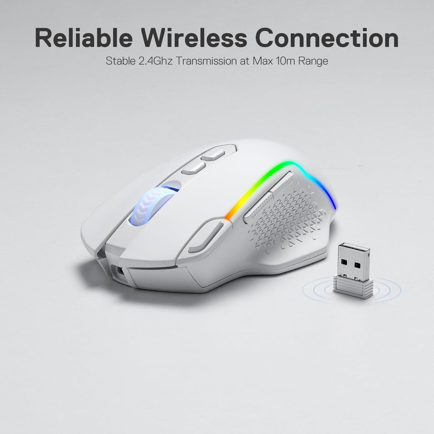 Redragon M810 Pro Wireless Gaming Mouse, 10000 DPI Wired/Wireless Gamer Mouse w/Rapid Fire Key, 8 Macro Buttons, 45-Hour Reliable Power Capacity and RGB Backlit for PC/Mac/Laptop