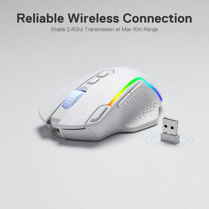 Redragon M810 Pro Wireless Gaming Mouse, 10000 DPI Wired/Wireless Gamer Mouse w/Rapid Fire Key, 8 Macro Buttons, 45-Hour Reliable Power Capacity and RGB Backlit for PC/Mac/Laptop