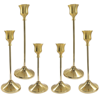 Wawory Brass Candlestick Holders, Metal Taper Candle Holder Candle Sticks for Table Mantel Festive Decorations, 2 Sets(6 Pcs)