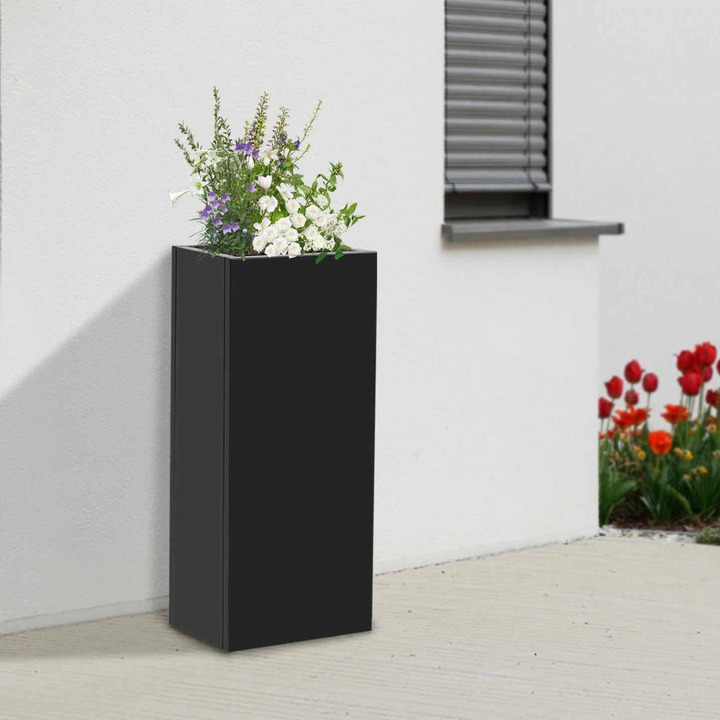 YSLoccbac Metal Planter Box 30x12x12in Tall, Rectangular Planter with Removable Insert Shelf, Outdoor Patio Garden Container for Flowers Vegetables Herbs, Steel Raised Bed