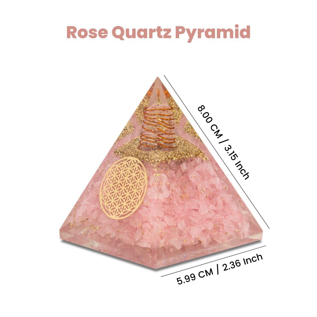 Agate Mart Rose Quartz Pyramid - Healing Crystals for Success - Amplify Meditation with Orgonite Energy, Includes Black Tourmaline Pendant