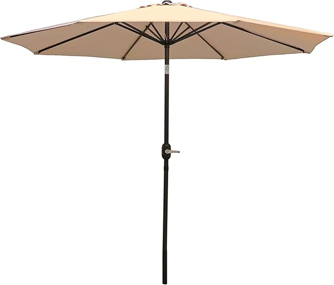 Sunnydaze Outdoor Patio Umbrella - Polyester Table Market Umbrella with Push-Button Tilt and Crank - 8 Sturdy Ribs - Beige - 9ft