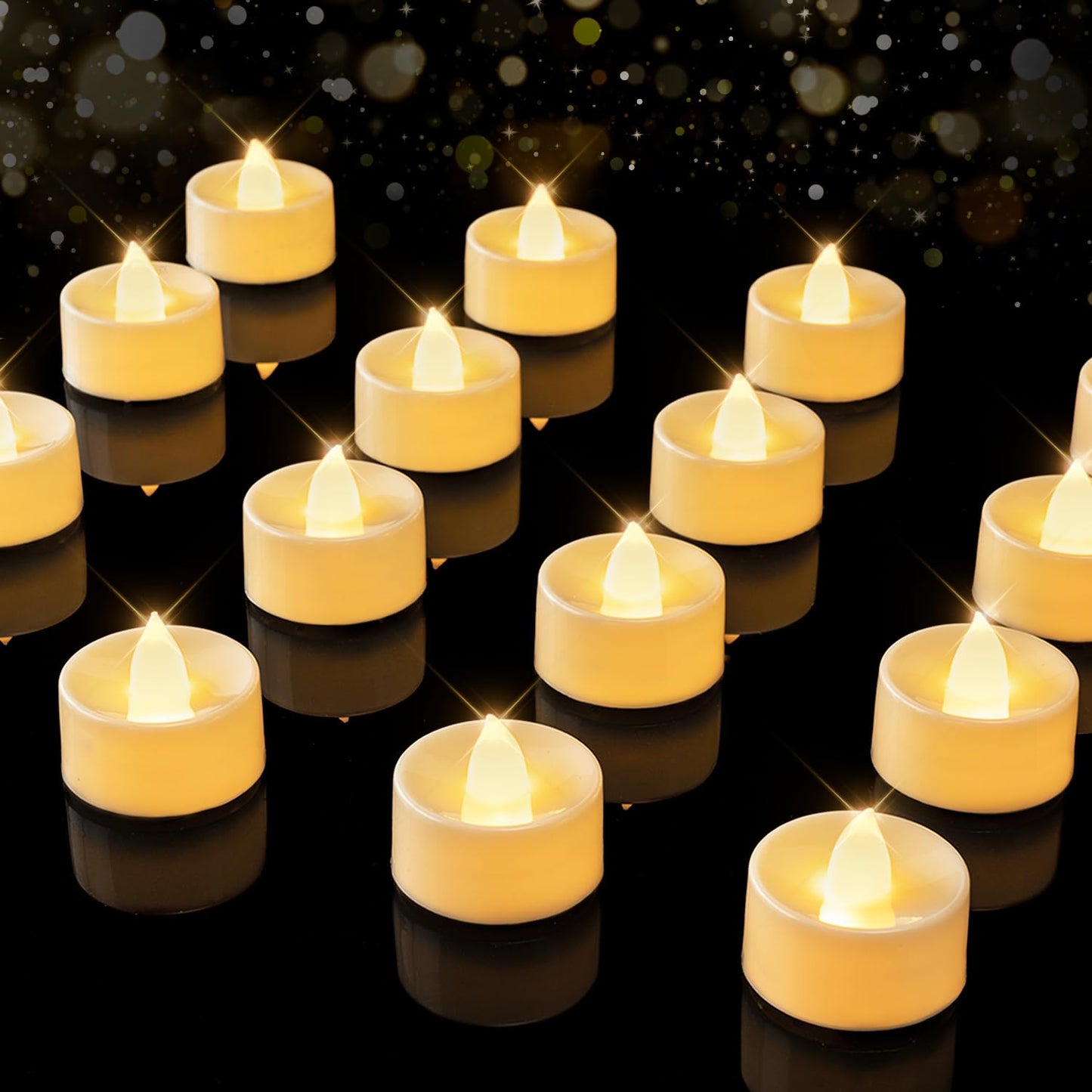 BEICHI 24-Pack Timer Tea Lights Candles Battery Operated, LED Tea Lights, Built-in 6 Hours Timer, Flameless Fake Candles, Tea Light Flickering Votive Candle 1.5'' D x 1.3'' H (Ivory Shell)