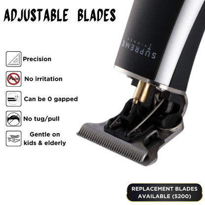 Supreme Trimmer T Shaper - Quiet Cordless Beard & Hair Trimmer for Men | 120 Min Runtime, Low Noise, Zero-Gap DLC Blade | Ideal for Sensitive Skin, Kids & Elderly | ST5206