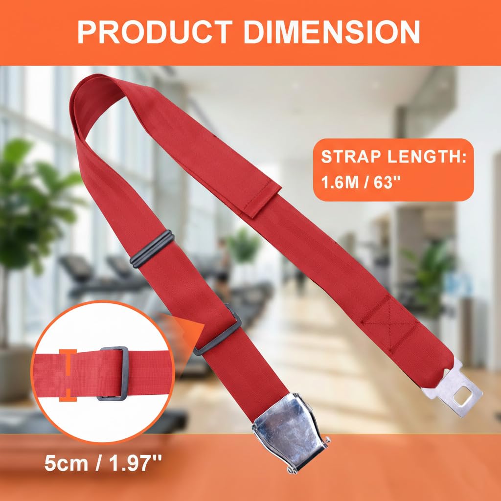 Nordic Curl Stabilizer Strap with Anti-Slip Locking Buckle, Adjustable 63-Inch gym seatbelt for Bench, Nordic Curl, Leg Extensions, Seated Rows & Home Gym Training(red)