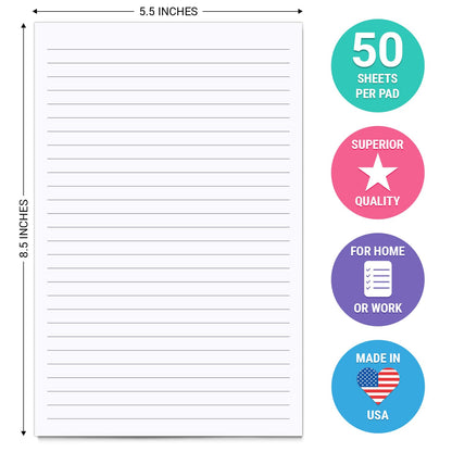 321Done Ruled Notepad - 50 Sheets (5.5" x 8.5") - Luxury Planning Note Pad with Lines - Thick Premium Paper - Made in USA - Plain White