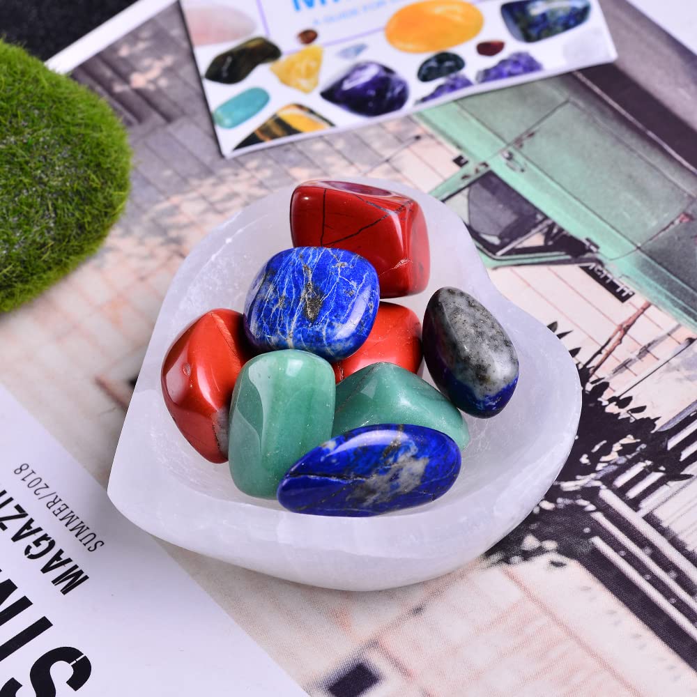 JIC Gem Heart Shape Selenite Crystal Bowl Moroccan Selenite Plate for Cleansing and Recharging Crystals and Healing Stones 4 Inch