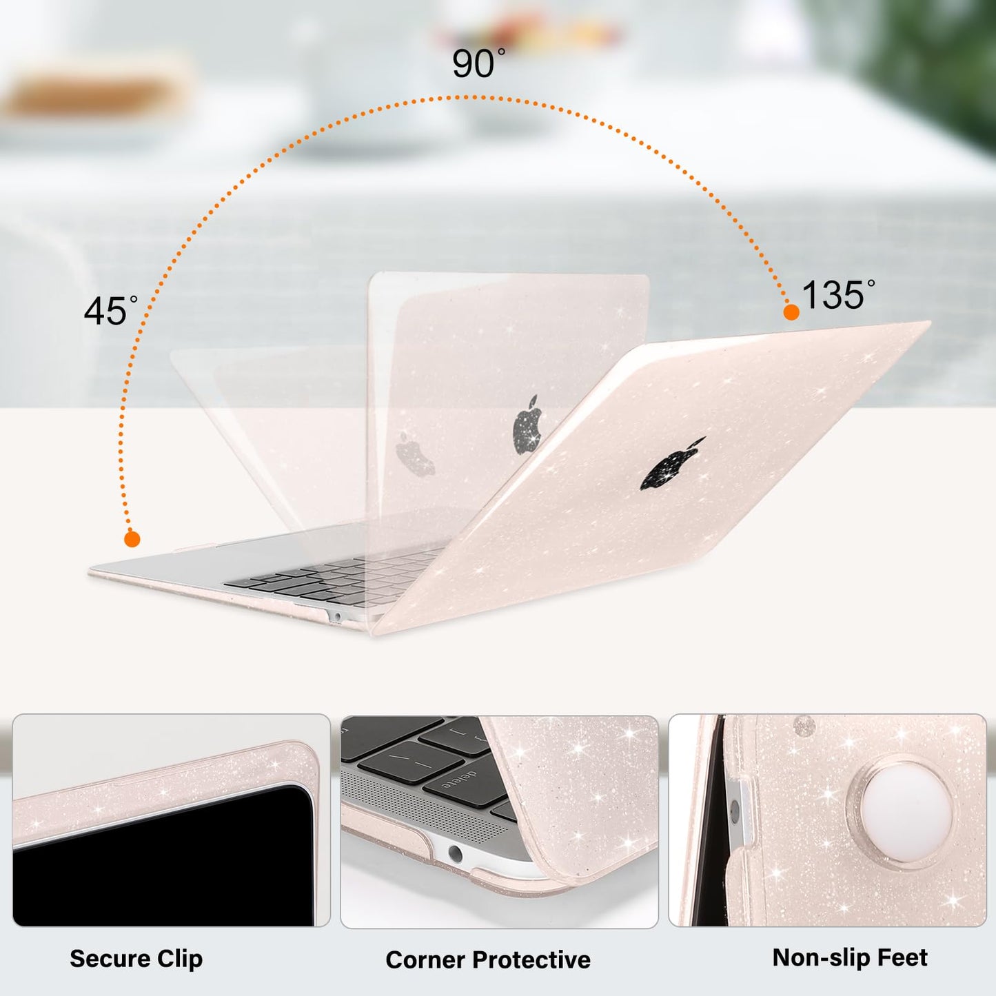 MOSISO Compatible with MacBook Air 13 inch Case M1 2021 2020-2018 A2337 A2179 A1932, Sparkly Glitter Hard Shell for MacBook Air M1 Case 13.3 inch &Keyboard Cover&Screen Protector&Pouch, Chalk Pink