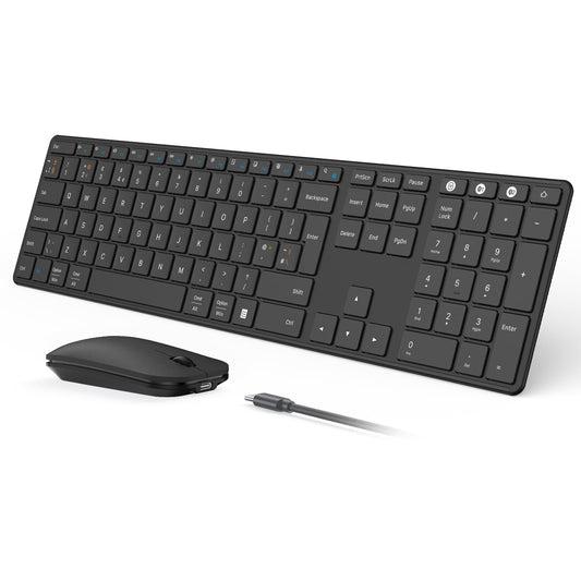 seenda SKM64-3 Wireless Bluetooth Keyboard Mouse, Multi - Device Ultra Slim Rechargeable Wireless Mouse and Keyboard Set for Windows, Mac OS, Laptop, iPad, Tablet, QWERTY UK Layout, Black