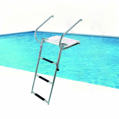 Mojiate Universal Inboard/Outboard Swimming Ladder with Fiberglass Platform, Telescopic Boat Ladder with 2 Handrails, Extendable Folding Stepladder for Marine, Ship, Yacht and More (3 - Step)