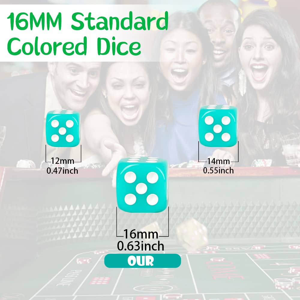 SLSESIN 100 Pieces 16MM Dice Set, 6 Sided Standard Colored Dices with Portable Plastic Box, Opaque 10 Colors Games Dice for Board Games, Parties, Classroom Math Bulk Dice