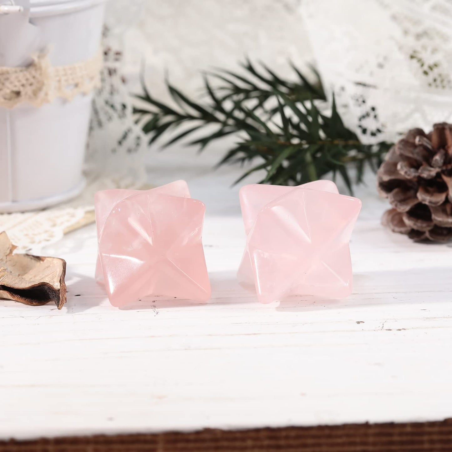 Loveliome Merkaba Star Crystal 1 Inch - Natural Gemstone Sacred Geometry, Hand Carved Six-Pointed Star Spiritual Gift for Meditation,Natural Rose Quartz