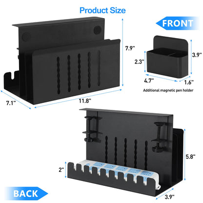 MAXECHO Desk Side Storage, Under Desk Laptop Mount, Table Side Hanging File Organizer, No Drill Clamp On Cable Management Tray, Laptop Holder with Magnetic Pen Holder for Office and Home, Load 22 Lbs