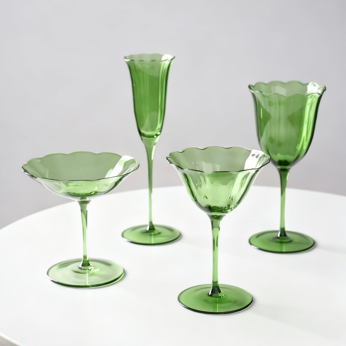 KAMMAK Wine Glasses Set of 2, 9.47 oz Hand Blown Crystal Bordeaux Wine Glasses, Thin Rim & Long Stem, Perfect for Red & White, Daily Use, Wedding or Birthday Gift with Gift Box, Fully Green Flowers