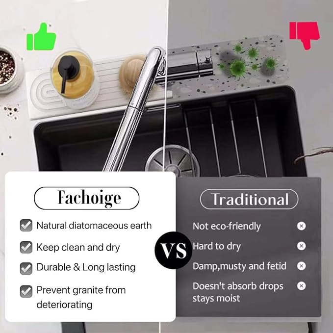 Stone Faucet Mat for Kitchen Sink, 23.6'' Long Quick Drying Absorbent Diatomite