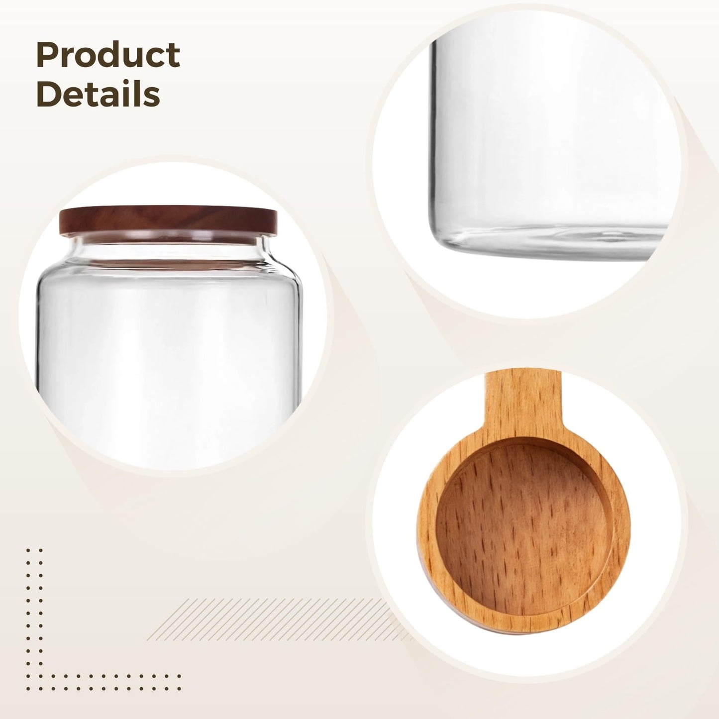 Varku 68oz Glass Tea Canister with Wooden Lid, Air-Tight Salt and Sugar Storage Container, Includes Beech Wood Short Spoon, Durable and Heat-Resistant, Ideal for Home Use