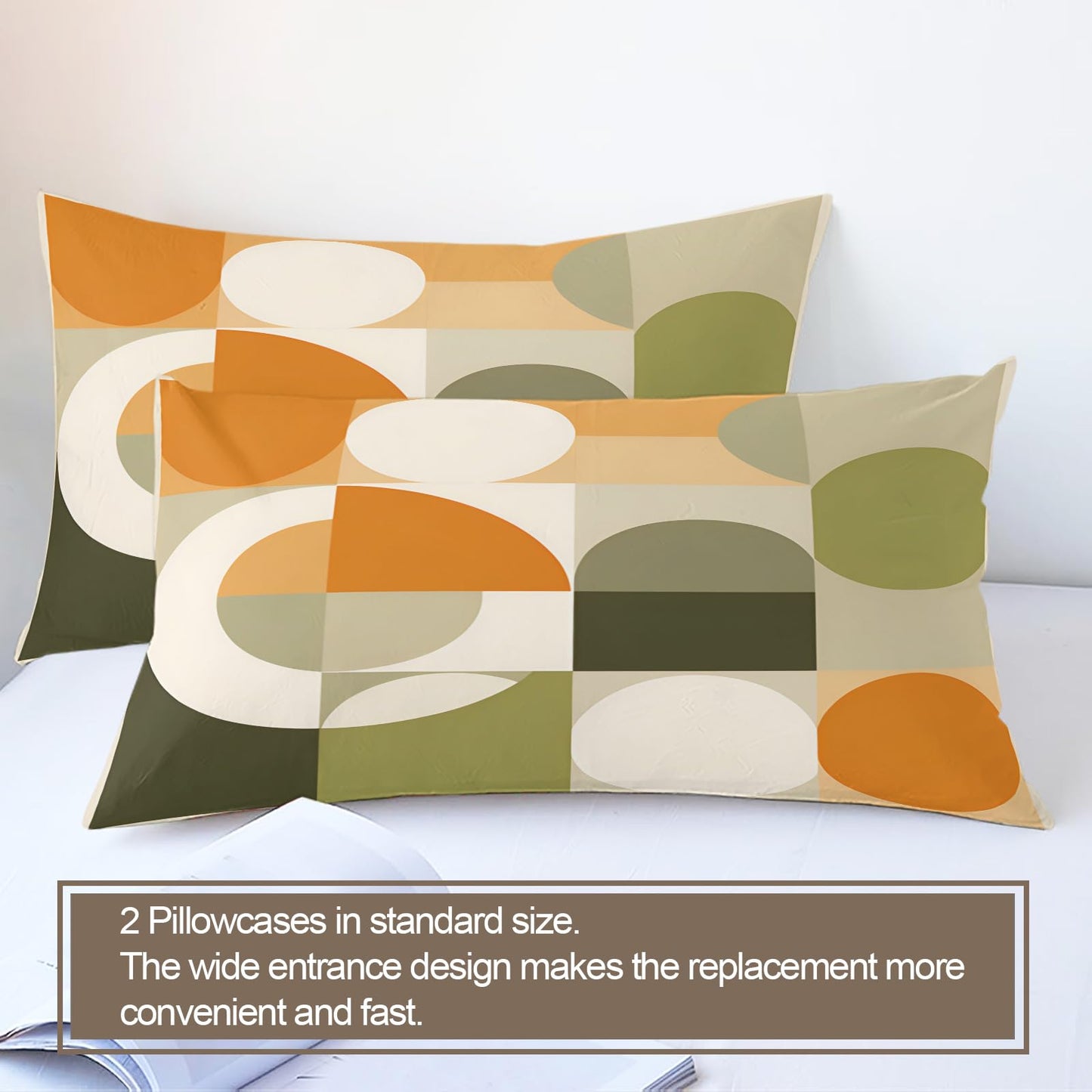 QINYUN Mid Century Modern Duvet Cover Queen Size, Abstract Geometric Bedding Set 3 Piece Bedroom Decor Circle Medieval Comforter Cover and 2 Pillow Sham with Zipper Closure