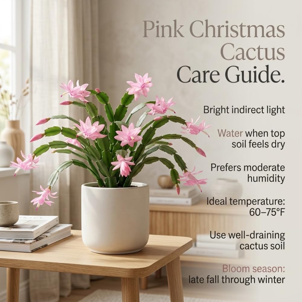 2 Pink Christmas Cactus Live Plant, 5-6 Inch Tall, Easy to Care Indoor Winter Houseplant for Office Desk and Patio Decor, Vigorous Live Holiday Plant