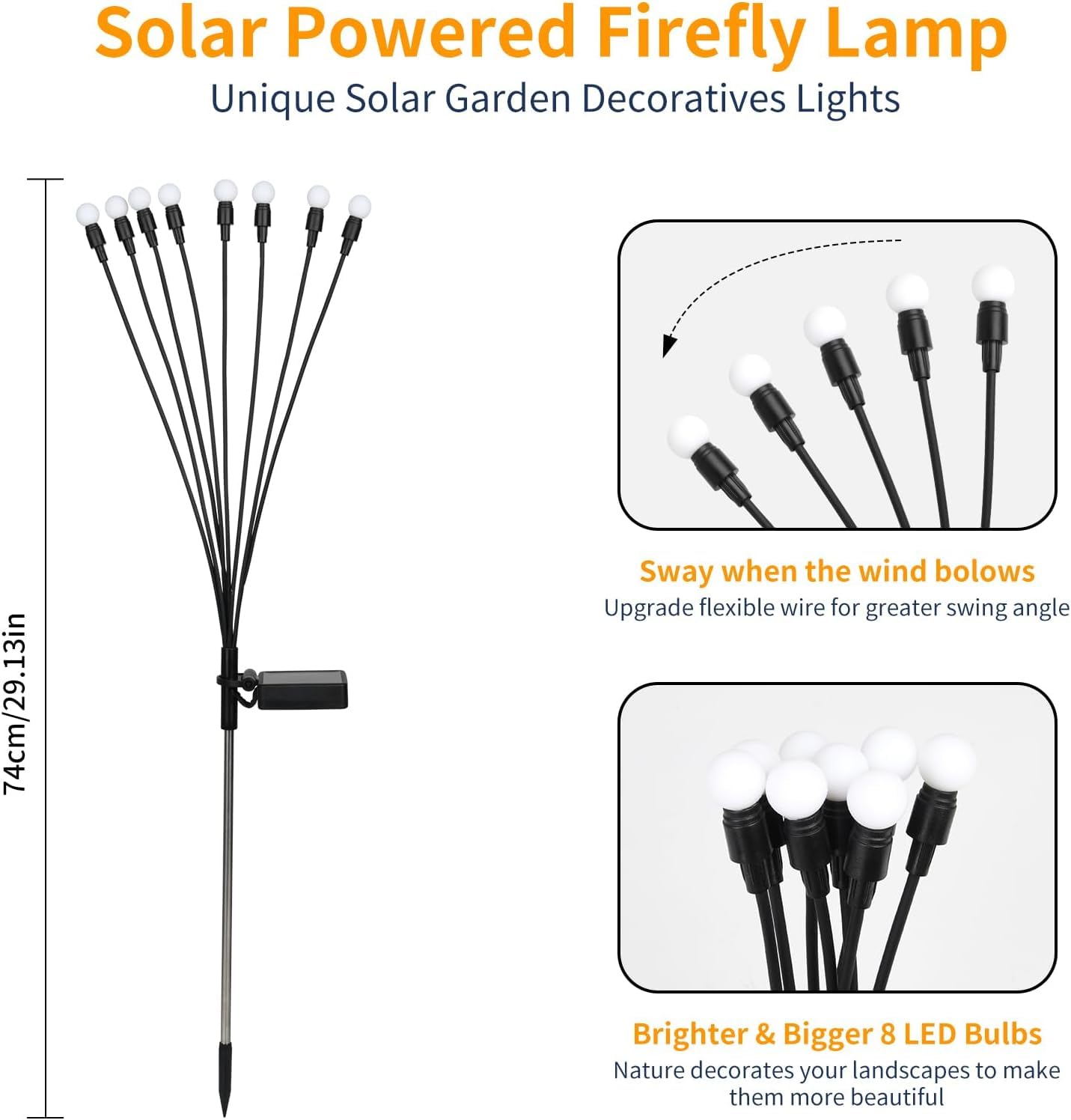VerveAura Solar Firefly Lights Outdoor Waterproof, 4 Pack Swaying Garden Lights with Dancing Firefly Glow, 17mm Large Bulbs, 800mAh Battery, Monocrystalline Solar Panel, Yard Pathway Decor