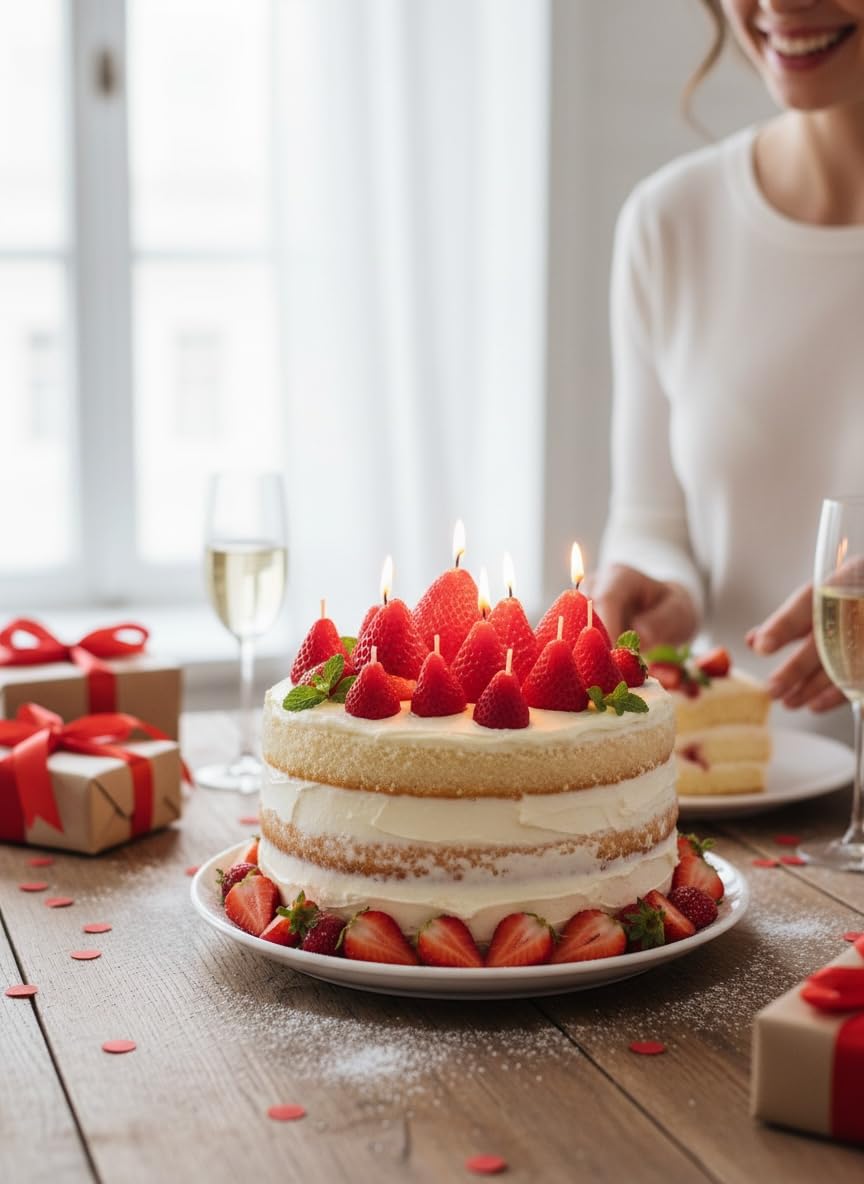 Handmade Beeswax Cake Candles with Cotton Wicks – Eco-Friendly Strawberry Shaped Candles for Parties, Weddings, Cupcakes, Celebrations (Strawberries)