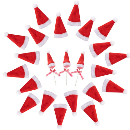 Biubee 36 Pcs Mini Santa Hats- Christmas Lollipop Hat for Crafts- Mini Santa Claus Hat Wine Bottles Cover for Christmas Silverware Holders Table Dinner Decorations