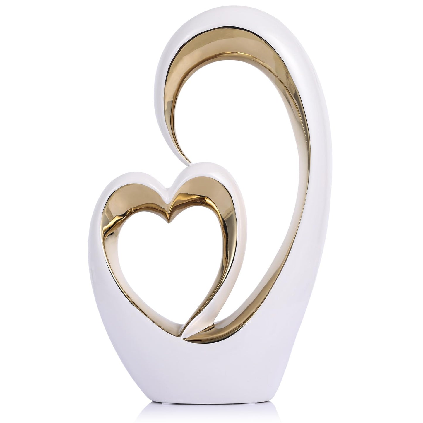 Oliruim White Gold Ceramic Heart Statues - Abstract Home Sculptures for Bedroom, Wedding, Valentine Decor & Gifts for Women