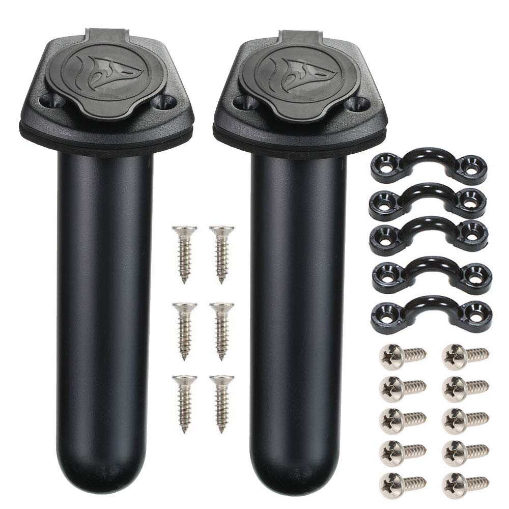 Borogo 2 Pack Kayak Deck Flush Mount Fishing Rod Holders and Cap Cover for Boat, Canoe and Tackle Accessory Tool
