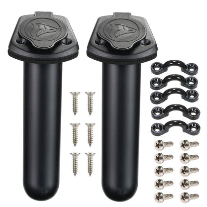 Borogo 2 Pack Kayak Deck Flush Mount Fishing Rod Holders and Cap Cover for Boat, Canoe and Tackle Accessory Tool