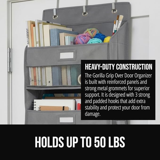GORILLA GRIP Over The Door Organizer Storage, 5 Deep Hanging Shelves, Holds