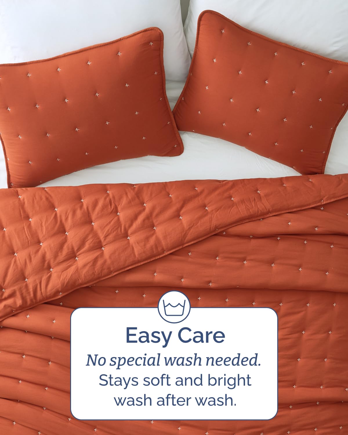 Quilts King Size - Bedspread for King Size - Lightweight Comforter Set - Quilt Bedding Set for All-Seasons - Soft, Breathable and Comfy - Summer Coverlet with 2 Pillow Shams - 106" x 96", Terracotta