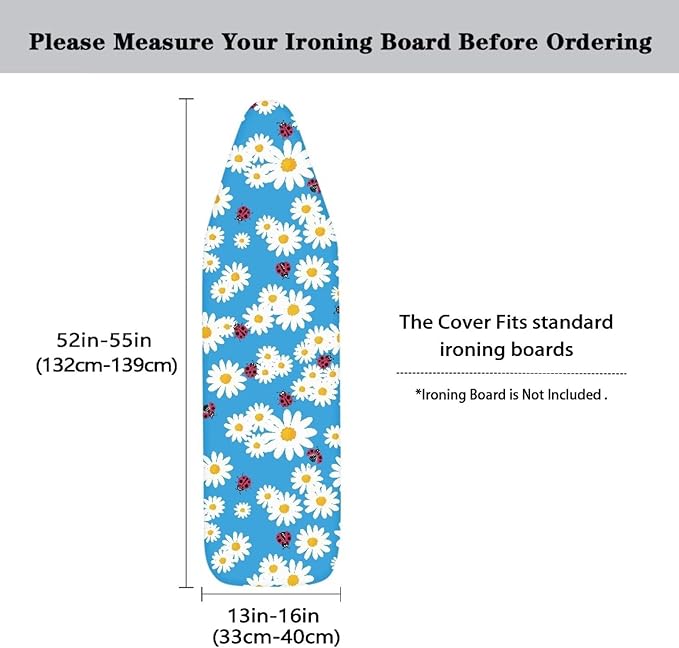 Cute Blue Daisy Thick Padding Ironing Board Covers Stain Resistant Hook and