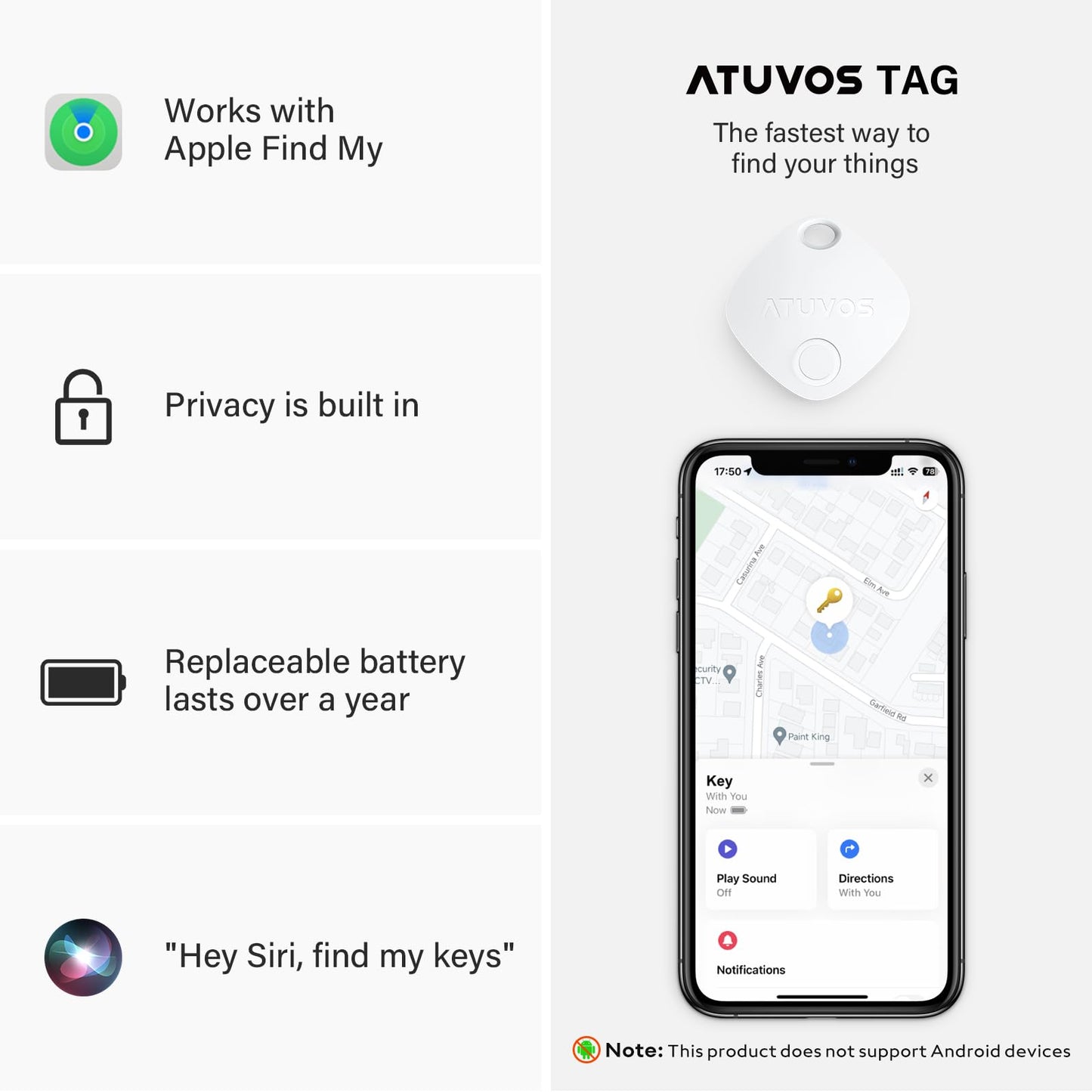 ATUVOS Smart Bluetooth Item Finder 2 Pack, Compatible with Apple Find My (iOS Only), Key Finder, Tracker Locator for Luggage Suitcase, Wallets, Bag, Replaceable Battery, IP67 Waterproof