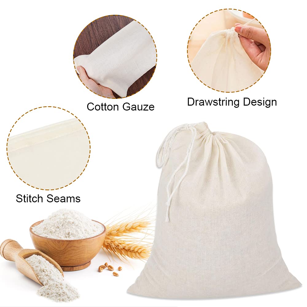 WANTOUTH 6-Piece Muslin Cotton Straining Bags - Reusable 50x40cm Large Fine Mesh Cooking Food Strainer Filter Bags for Fruit, Butter, Wine, Beer, Jam, Milk, and Home Brewing