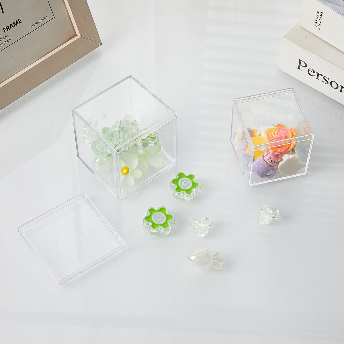 Gonice 30 Pack Acrylic Boxes with Lid, Small Square Storage Black Lid Box for Jewelry, Candy, Crafts, 2.2x2.2x2.2/5.5x5.5x5.5CM (30pcs clear)