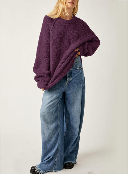 Beaully Women's Oversized Long Sleeve Crewneck Fuzzy Knit Warm Sweaters 2025 Fall Pullover Sweater Tops