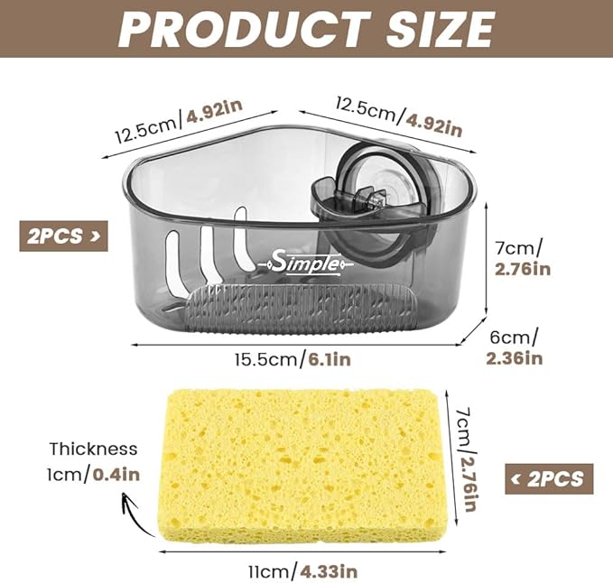 2 PACK Suction Cup Sink Corner Rack, Corner Sinks Strainer Basket Sponge Holder