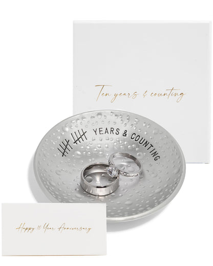 PureRejuva 10th Anniversary Tin Gifts – 4 In., Engraved, Aluminum Wedding Ring Holder Dish & Gift Box – 10 Year Wedding Gift for Him & 10 Year Anniversary for Her Textured Style