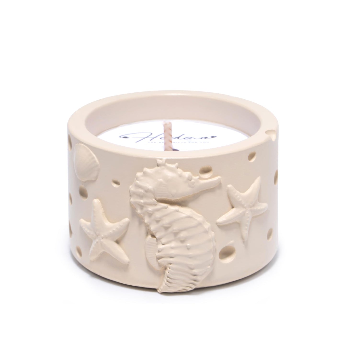 Hodao Oceanic Serenity Handcrafted Aromatherapy Box with Candle & Decor – Beach Rock Sculpture with Sea Turtle, Seashells, for Home, Bathroom, Yoga Room Decor (Brown-Seahorse)
