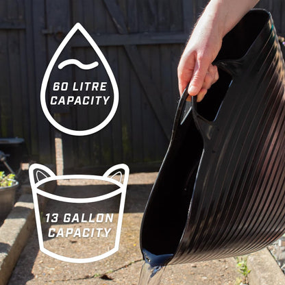Faithfull Flex Tub – Multi-Purpose & Durable Flexible Bucket for Garden, DIY, Building & Farming - 60L (13gl), Black