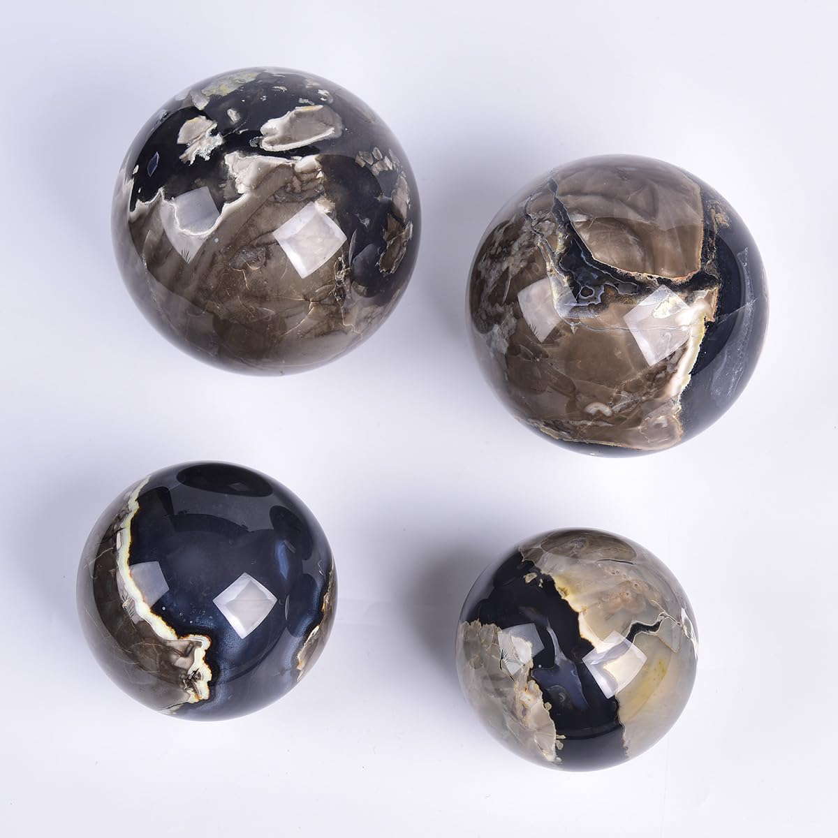 JIC Gem 3.1-3.5 inch(80-90mm) Large Volcanic Agate Crystal Sphere Quartz Crystal Ball with Stand Healing Ornament Witchcraft Meditation Decor