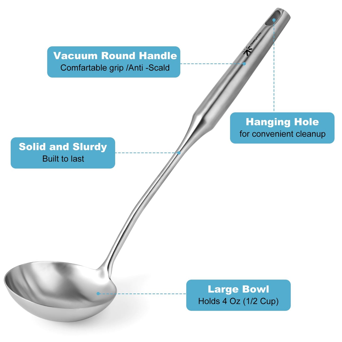 Stainless Steel Soup Ladle and Spaghetti Spoon Set - Large Ladle Spoon, Pasta Strainer, Durable Kitchen Cooking Utensils for Stirring, Serving Pasta, Soup & Sauce，Perfect Gifts