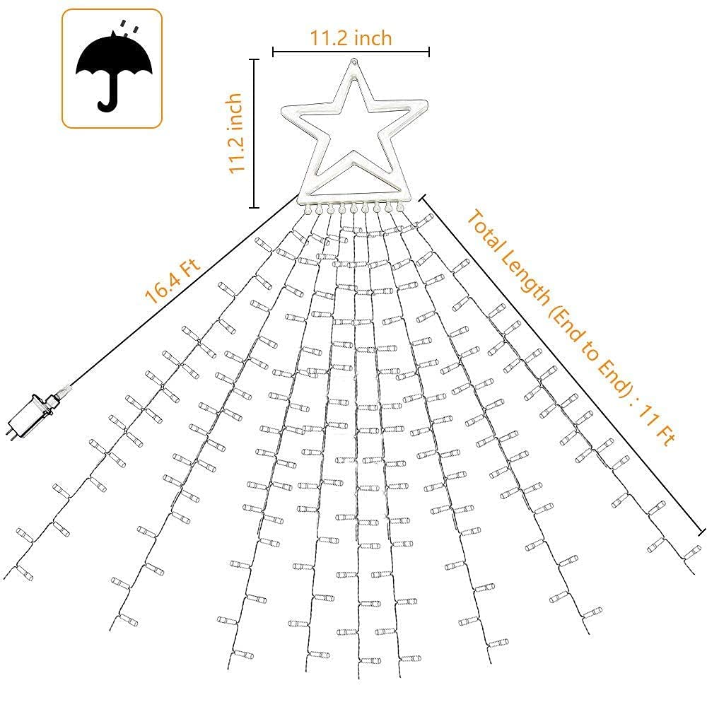 PUHONG Christmas Decorations, Outdoor Star String Lights, 320 LED Christmas Lights with 11" Lighted Star Tree Topper, 8 Modes Waterproof for Halloween Christmas New Year Holiday Birthday(White)