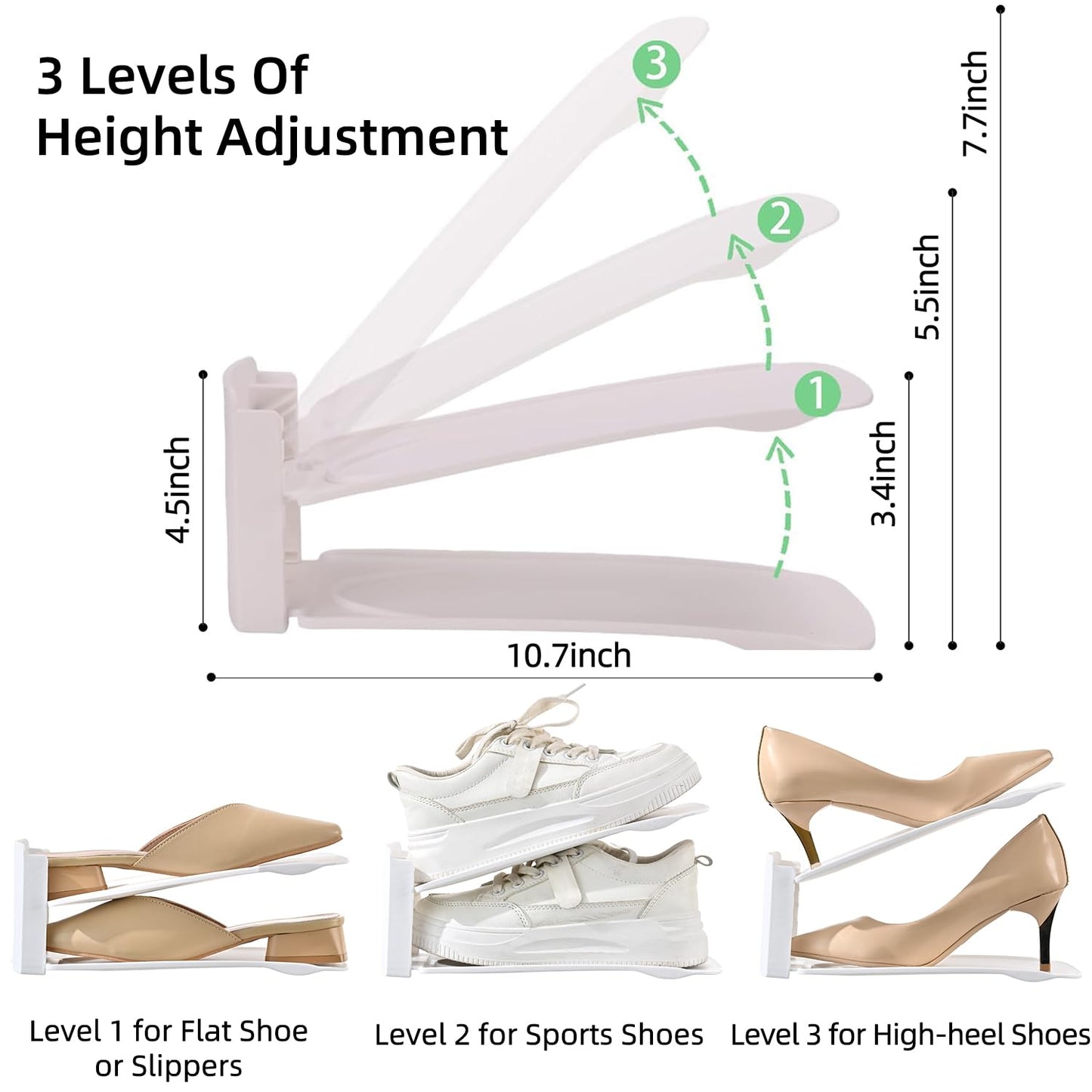 Uni HIMO 12 Pack Shoe Slots Organizer Adjustable Level Shoe Stacker Holder Storage Space Saving Sneakers Display Tray Rack for Closet (White, 12Pack)
