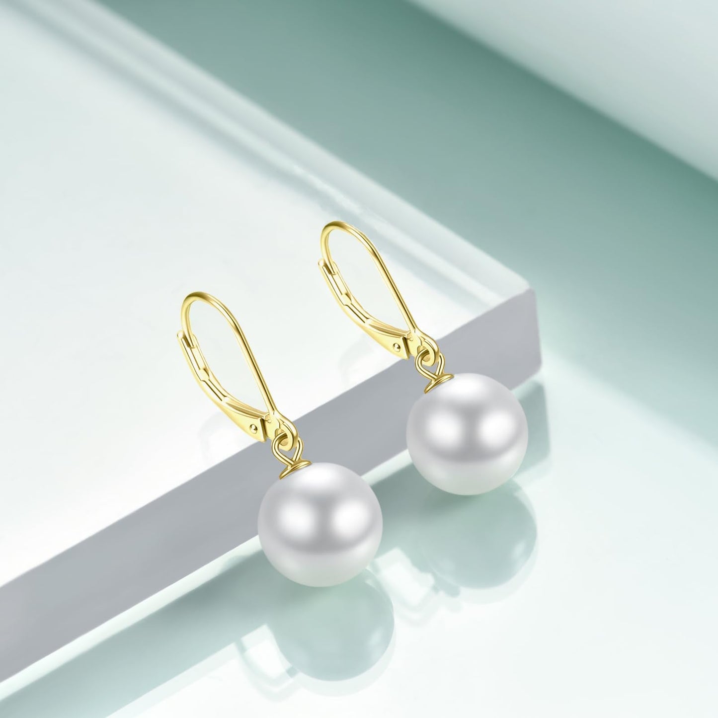 Rnivida 925 Sterling Silver Hypoallergenic Pearl Drop Earrings for Women,14K Gold Plated Leverback Pearls Jewelry for Bridesmaid Prom Wedding