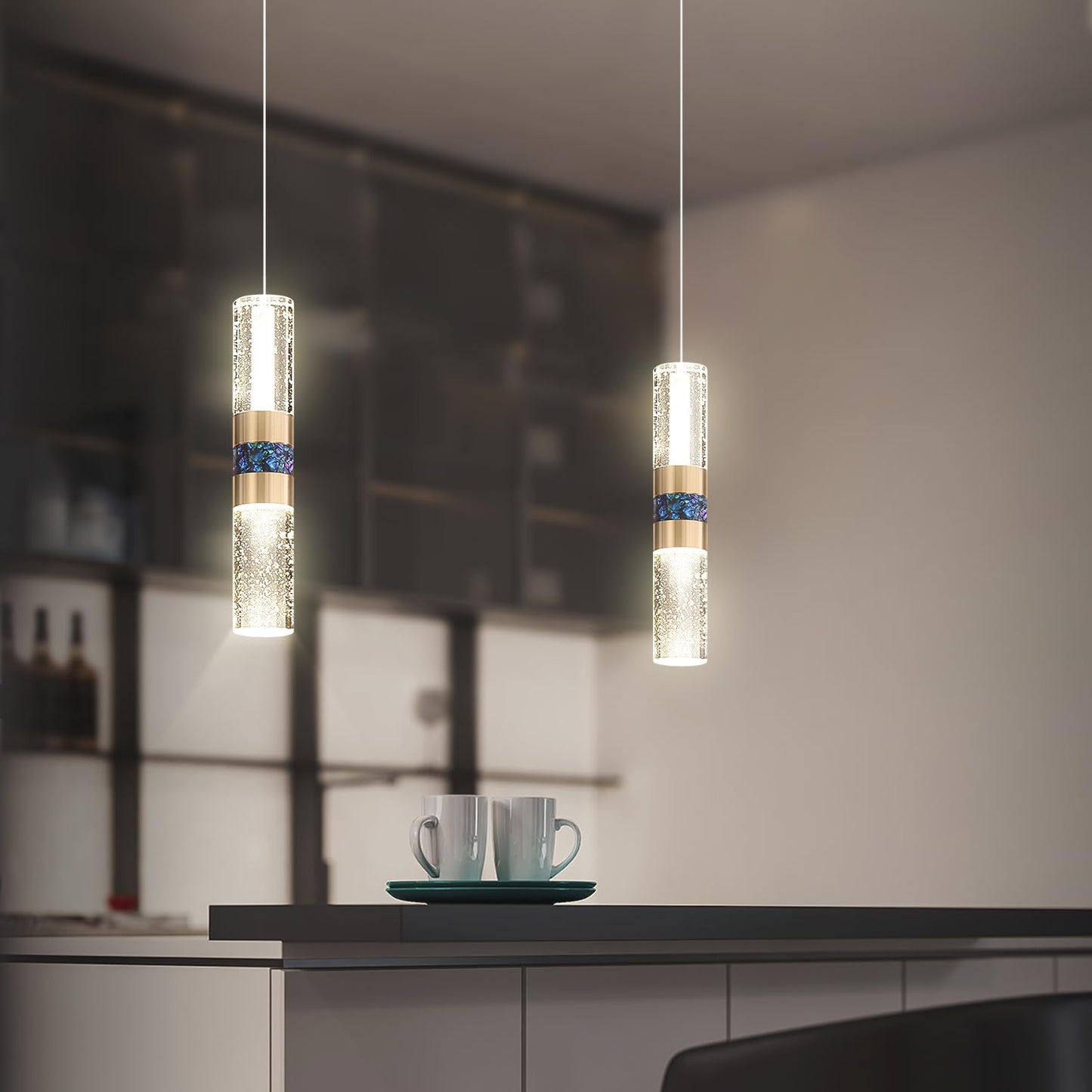 ykolupty 1-Light Pendant Lights Kitchen Island Modern Gold Crystal Chandeliers LED Dimmable Crystal Island Light Fixture Mini Pendant Light for Living Room Bedroom Dining Room Hallway