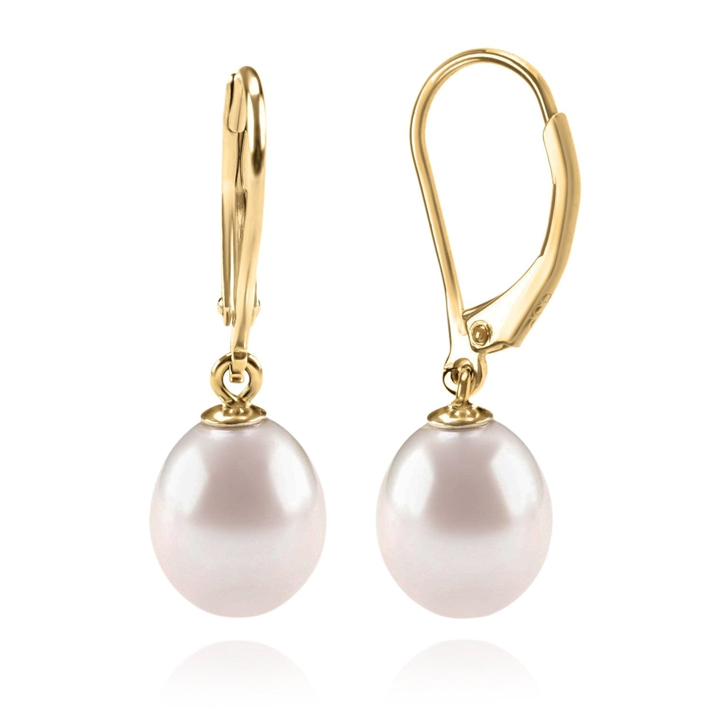 PAVOI 14K Yellow Gold Plated Freshwater Cultured Pearl Earrings Leverback Dangle Studs - Handpicked AAA Quality - 10mm
