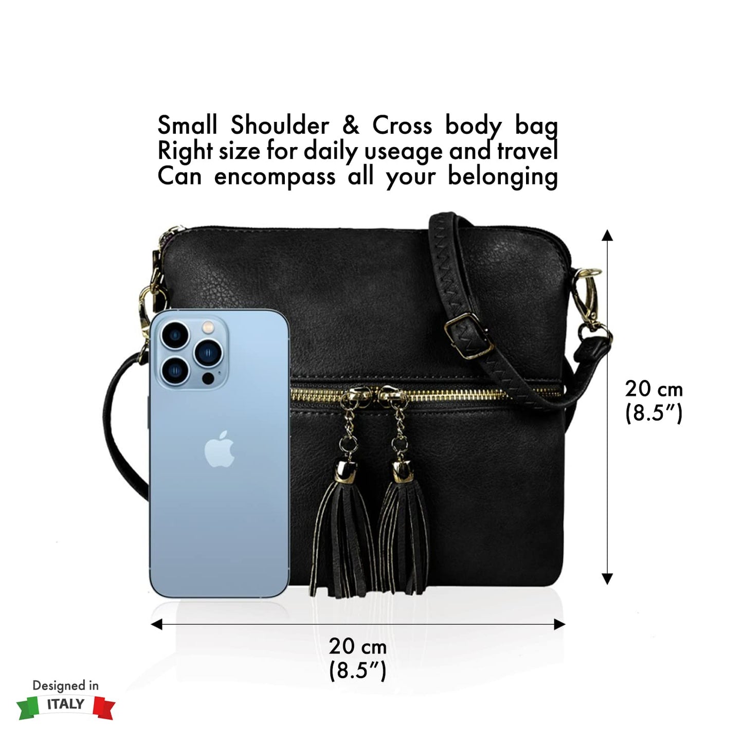 Woodland Leathers Crossbody Bag, Faux Leather Small Shoulder Bag With Adjustable Strap, Women's Messenger Bag (Black)