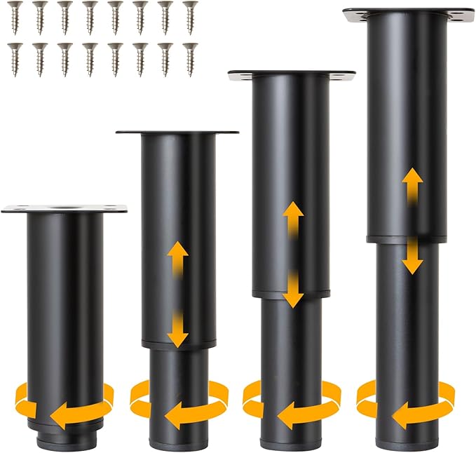 4-piece Adjustable Furniture Legs Set, Adjustable in Height from 4.72 inches to